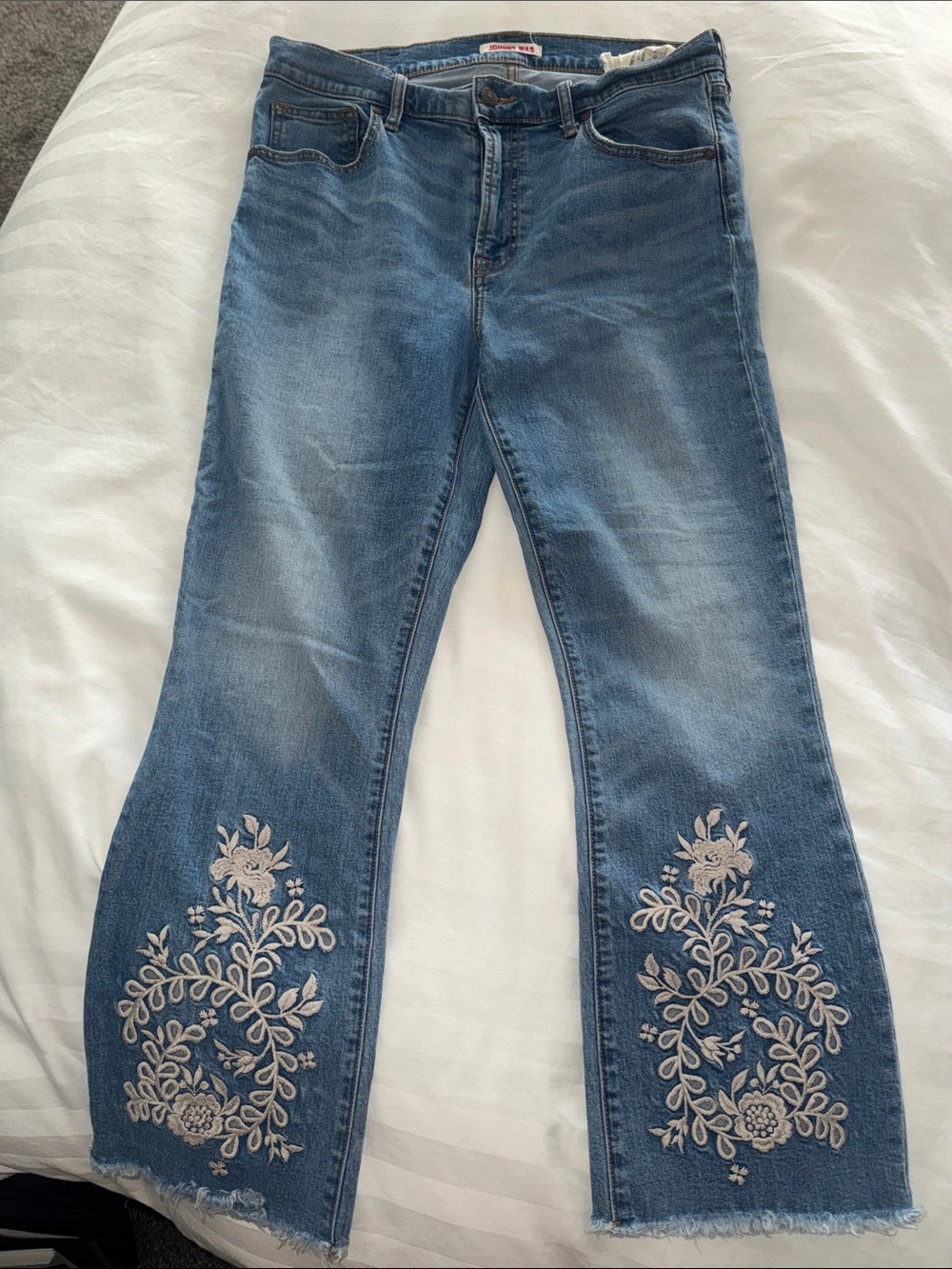 Johnny Was Baby Boot Embroidered Flared Women's Jeans - Light Blue